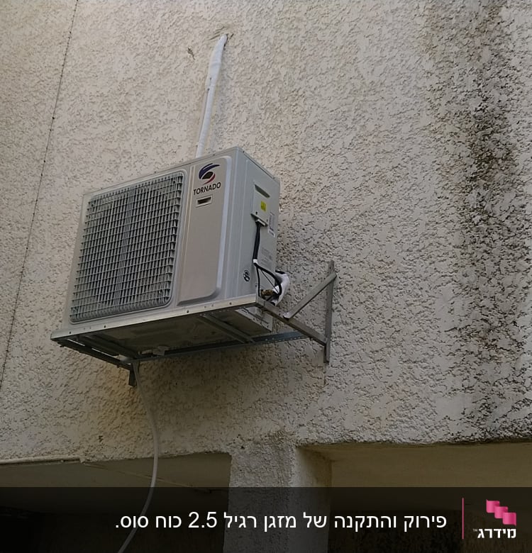 יחידת מזגן חיצונית מותקנת על קיר בניין